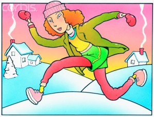 A Young Woman Running During Winter.
